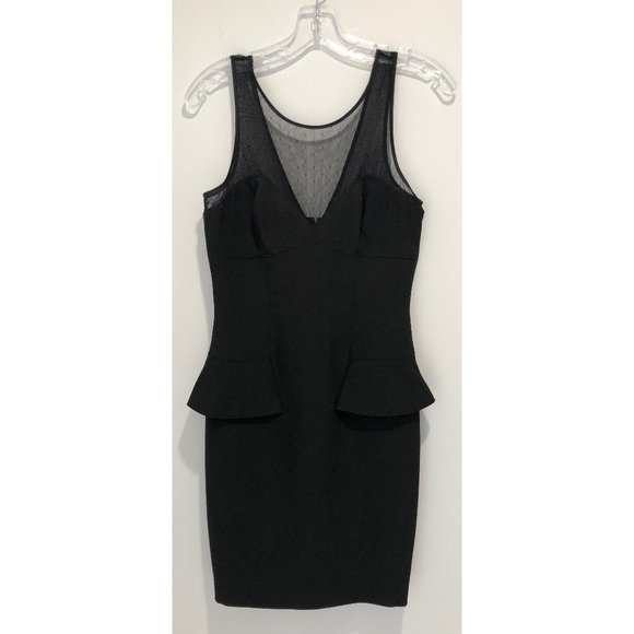 bebe Black Mesh Detailed Peplum Mini Dress - 4 - Picture 1 of 8